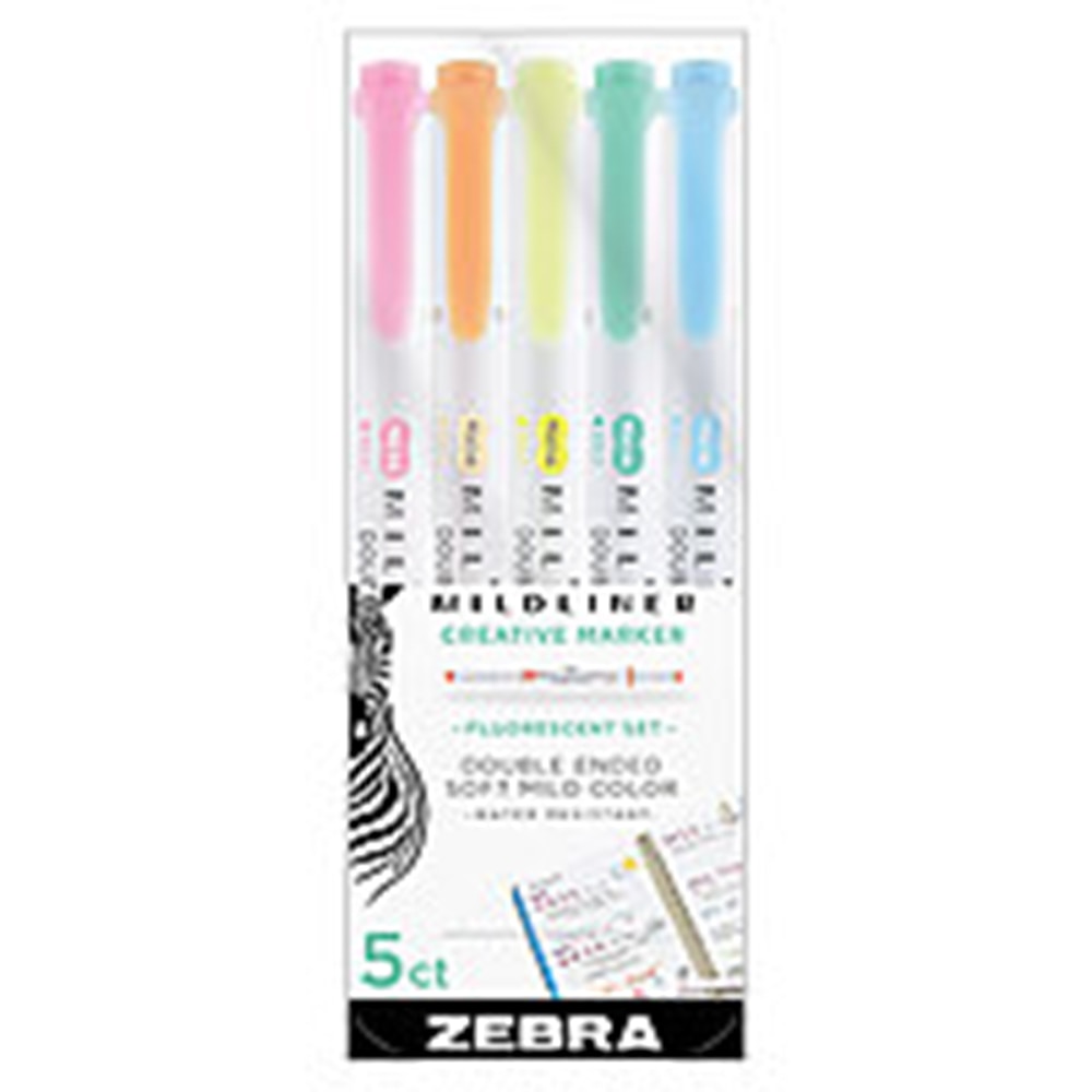 Zebra, Mildliner, Double Ended, Highlighter, Fluorescent, 5 Pack